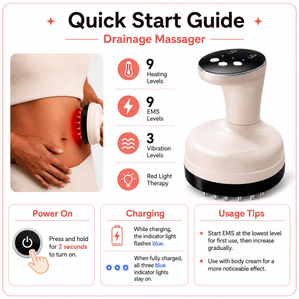 VUFVOID Upgraded  Electric Handheld Massager with STIM Heat and Vibration, Drainage & Anti Swelling GuaSha Tool For Belly Legs Full Body, Gift for Mom